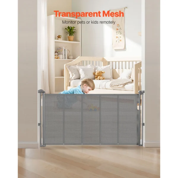 SucceBuy 55/71/110in Retractable Baby Gate 34in Tall Extends Wide Retractable Gate for Kids Pets Mesh Material Easy to Install - Image 2