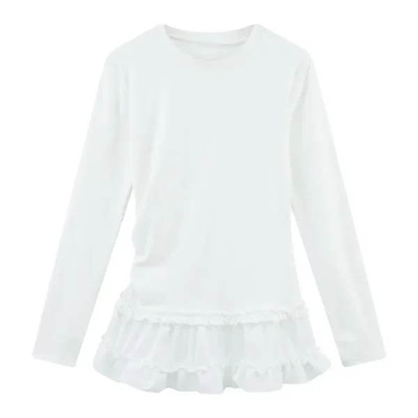 Korean Ballet Sle Ruffle Hem Long Sleeve T-Shirt Women's Fashion Autumn Winter Slimming Base Layer Shirt Top women clothing - Image 6