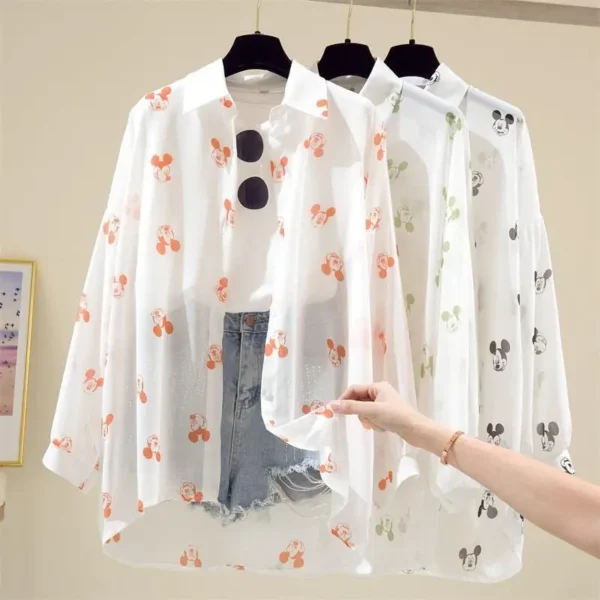 Mickey Mouse Blouse Ladies Long Sleeve Women Shirt Beach Shirts Kawaii Cartoon Summer Disney Clothes Cover-Up Top Casual - Image 2