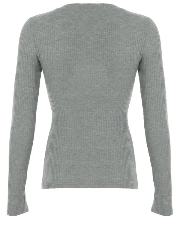 Rockmore Solid V-neck T-shirts for Women Ribbed Knit Long Sleeve Skinny Stretch Basic Tops Autumn Casual T Shirt Korean Fashion - Image 5