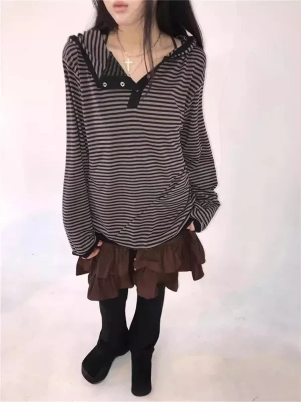 Preppy Style Korean Hoodies Hooded Striped Long Sleeve Sweatshirts 2024 Ropa Mujer Casual Fashion Hoodie Women Clothing Y2k Tops - Image 4