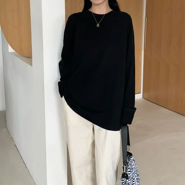 White Student Top White T Autumn Long Sleeve T-Shirt Female Loose Ins - Image 4