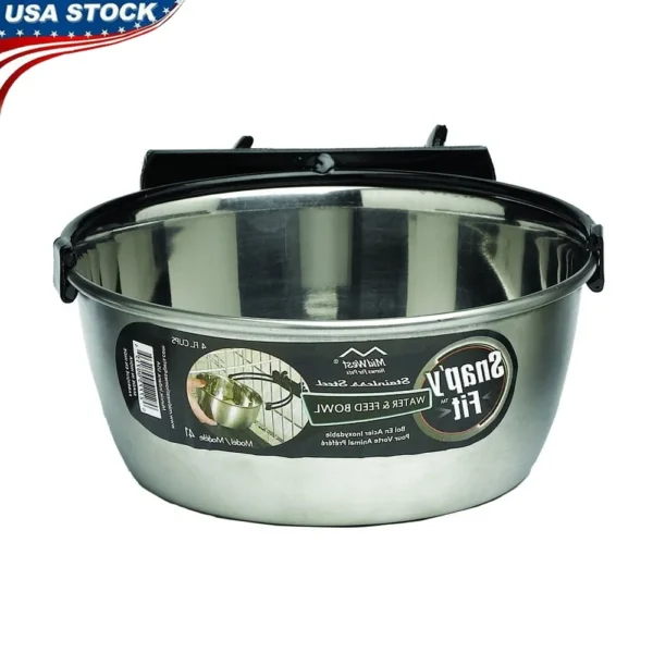 Stainless Steel Snap Fit Water Feed Bowl 1 Quart Rustproof Dual Pole Design Easy Removal Pet Feeding Solution
