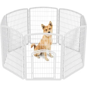 8-Panel 34" Pet Playpen with Door, Puppy Playpen, Indoor/Outdoor Dog Pen, 63 x 63 x 34, Foldable, Customiz，White