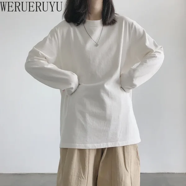Long Sleeve Loose T Shirt White Top Womens Y2k Clothes Autumn Winter Korean Fashion Harajuku Casual T-shirts for Women 2024 New - Image 2