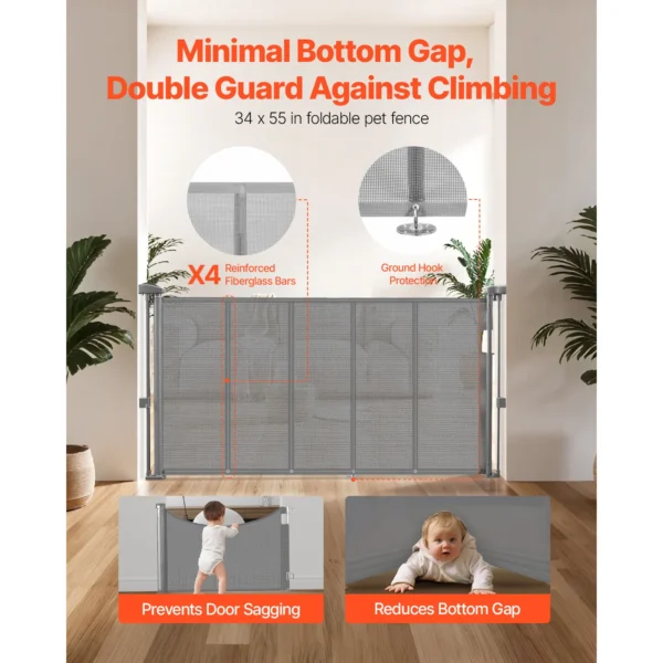 SucceBuy 55/71/110in Retractable Baby Gate 34in Tall Extends Wide Retractable Gate for Kids Pets Mesh Material Easy to Install - Image 3