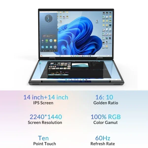 CRELANDER 14 "10.5"Yoga Laptop Intel 12th Gen N95 Processor M2 SSD 2K Dual Touch Screen Laptop Computer With Handwriting Mini PC - Image 2