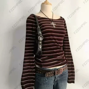 Spicy Girls Stripe Harajuku Y2k Long sleeve Top Streetwear Rock Goth Chic Crop top Hip Hop Chic Long sleeve T-shirt Fashion Punk
