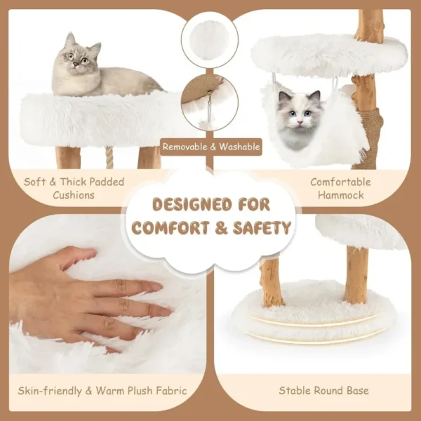 Cat Tree for Indoor Cats, Solid Wood Modern Cat Tower with Cozy Top Perch, Platforms & Hammock, Natural Branch Cute Cat Tree - Image 6