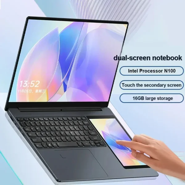 CRELANDER 15.6"+7" Dual Screen Laptop Intel Alder Lake N100 16GB DDR4 RGB Backlit Keyboard Computer Notebook Laptops Touchscreen - Image 2