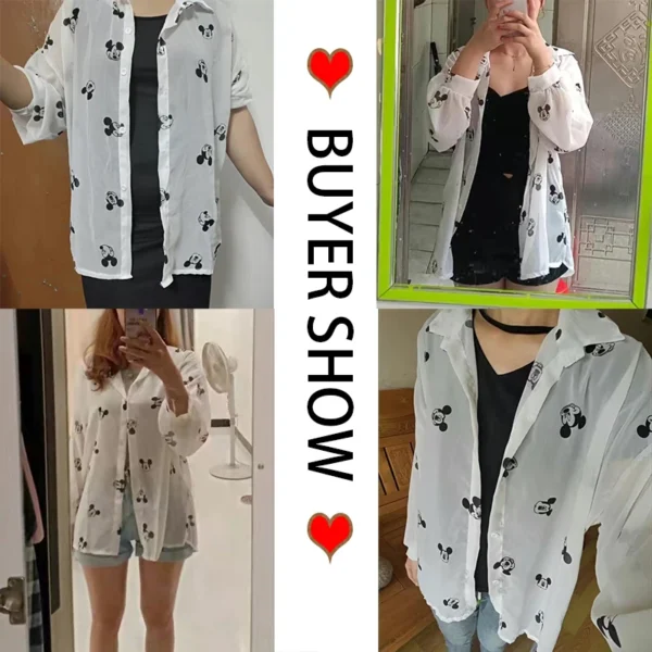 Mickey Mouse Blouse Ladies Long Sleeve Women Shirt Beach Shirts Kawaii Cartoon Summer Disney Clothes Cover-Up Top Casual - Image 6