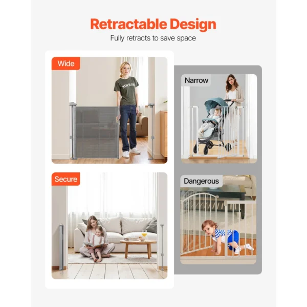 SucceBuy 55/71/110in Retractable Baby Gate 34in Tall Extends Wide Retractable Gate for Kids Pets Mesh Material Easy to Install - Image 6