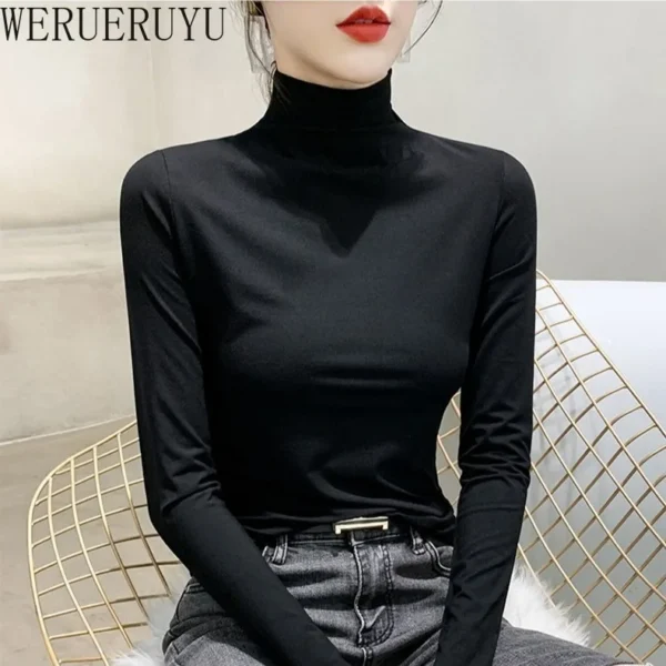 Black Turtleneck T-shirt Long Sleeve Tops Women Y2k Clothes Autumn Winter Korean Fashion Modal Elegant T-shirts for Women 2024 - Image 2