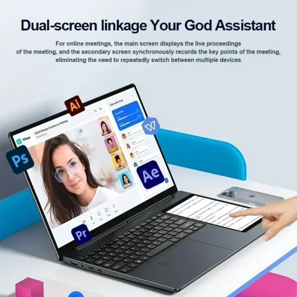 CRELANDER 15.6"+7" Dual Screen Laptop Intel Alder Lake N100 16GB DDR4 RGB Backlit Keyboard Computer Notebook Laptops Touchscreen - Image 4