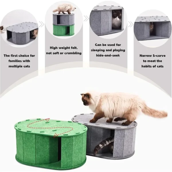 Cat Tunnel Bed for Indoor Cats - Peekaboo Cat Cave with S-Shaped Maze, Multi-Exit Felt Scratching Tunnel & Cozy Hideaway, - Image 4