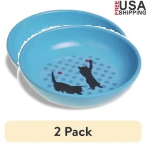 2 Pack Eco-Friendly Non-Skid Pet Bowls Whisker Friendly Shallow Wide Design Durable Bamboo Material Safe Cats
