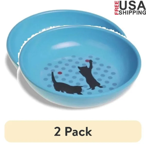 2 Pack Eco-Friendly Non-Skid Pet Bowls Whisker Friendly Shallow Wide Design Durable Bamboo Material Safe Cats