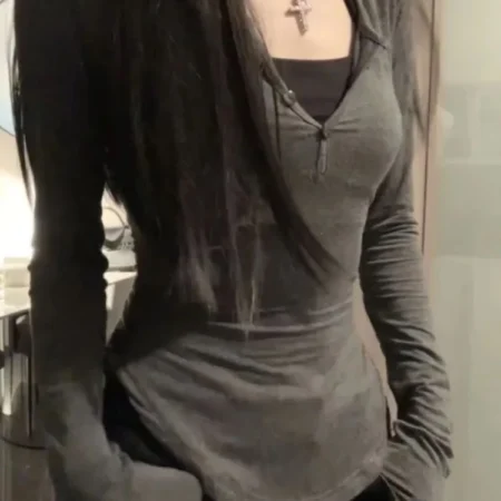 2025 Autumn New V-neck Tops Mujer Y2k Grunge Slim Fit Long Sleeve Tee Shirt Fashion Sexy All-match T-shirt for Women