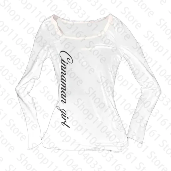 Vintage T-shirt Letter Graphic Print O Neck Long Sleeve Tee Women's Slim Fit Crop Tops Girl Emo Streetwear 2000s Summer tops emo - Image 4