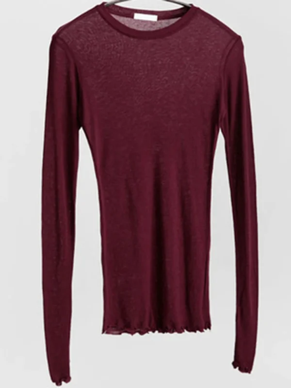 High Quality Plain T Shirt Women Cotton Elastic Basic T-shirts Female Casual Tops Long Sleeve Sexy Thin T-shirt see through - Image 3