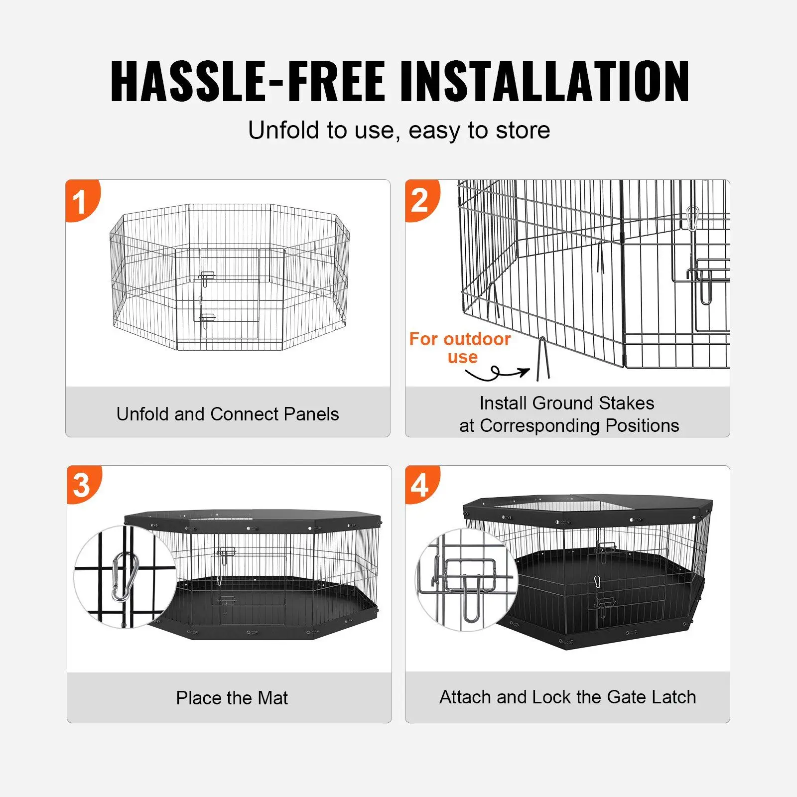 Dog Playpen, 8 Panels Foldable Metal Dog Exercise Pen with Top Cover and Bottom Pad, 24" H Pet Fence Puppy Crate Kennel, I - Image 5