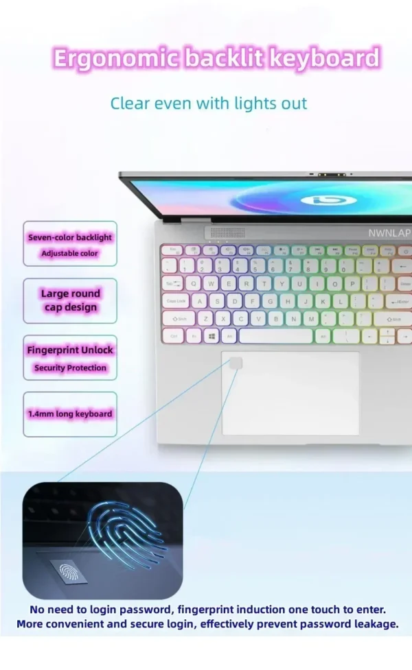 Dual Screen Laptop 15.6 Inch 2K IPS+ 7 Inch Touch Screen Intel N95 Processor Gaming Laptop DDR4 32GB 2TB SSD Notebook Computer - Image 4