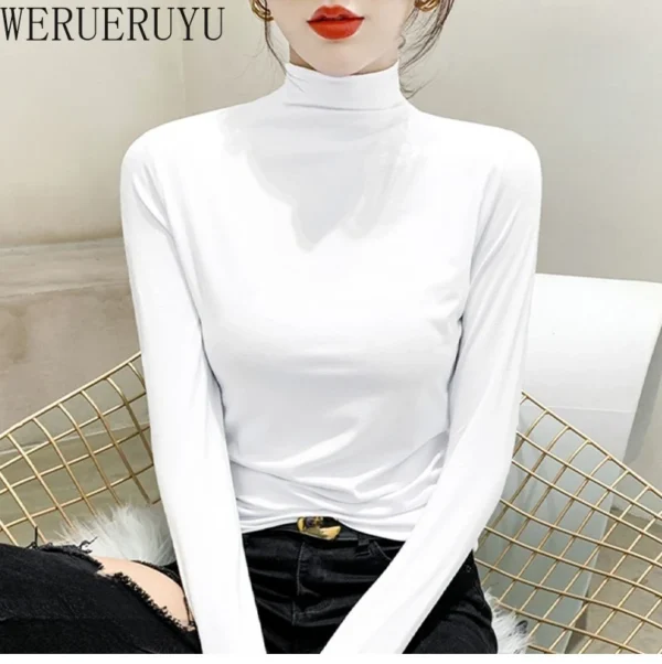 Black Turtleneck T-shirt Long Sleeve Tops Women Y2k Clothes Autumn Winter Korean Fashion Modal Elegant T-shirts for Women 2024 - Image 3