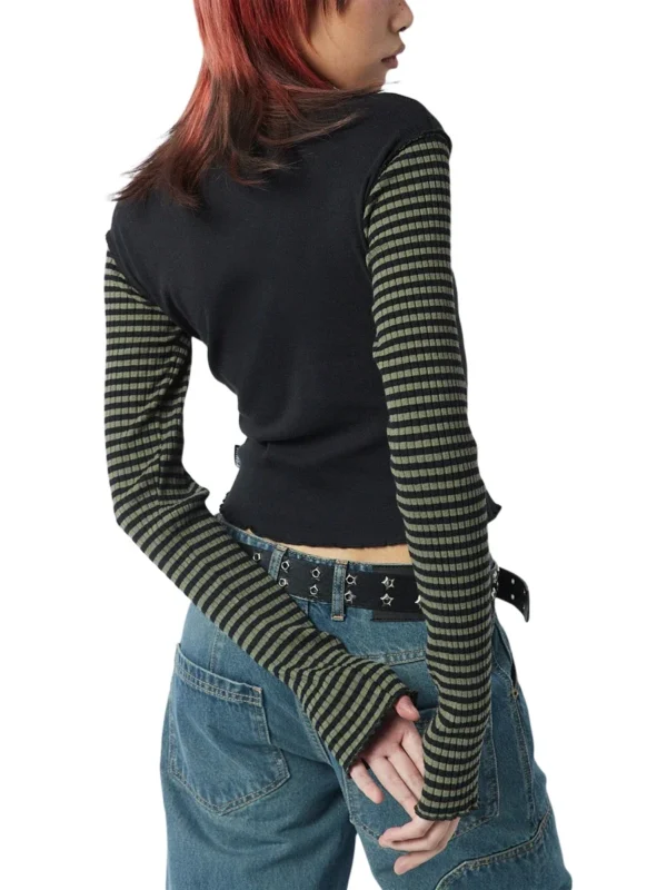 Women Star Casual Shirt Y2k Gothic Tops Long Sleeve Crew Neck Star Stripes Vintage Aesthetic Slim Tops Fashion Grunge Streetwear - Image 4