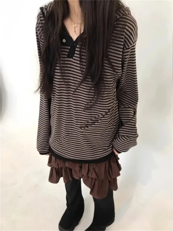Preppy Style Korean Hoodies Hooded Striped Long Sleeve Sweatshirts 2024 Ropa Mujer Casual Fashion Hoodie Women Clothing Y2k Tops - Image 5