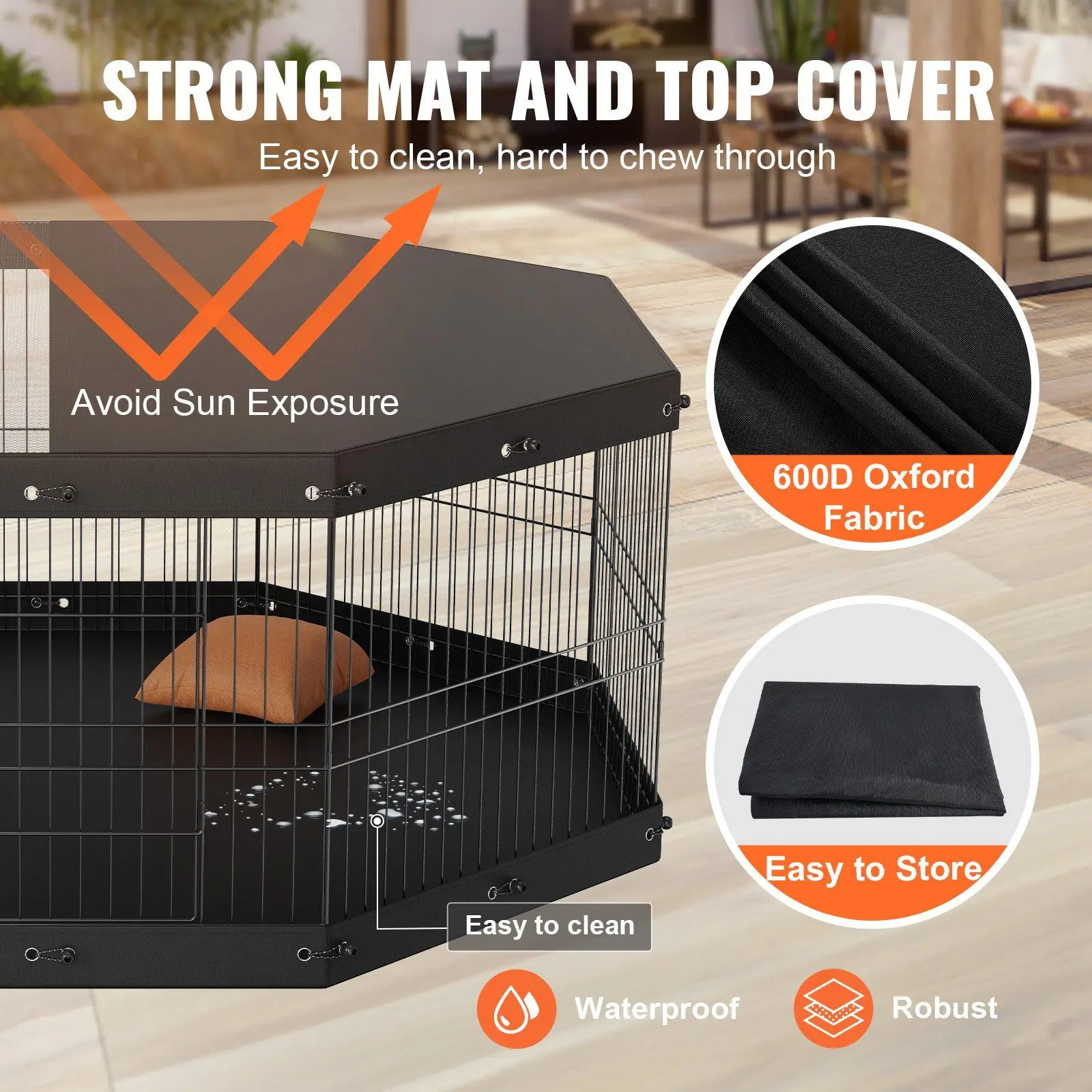 Dog Playpen, 8 Panels Foldable Metal Dog Exercise Pen with Top Cover and Bottom Pad, 24" H Pet Fence Puppy Crate Kennel, I - Image 4