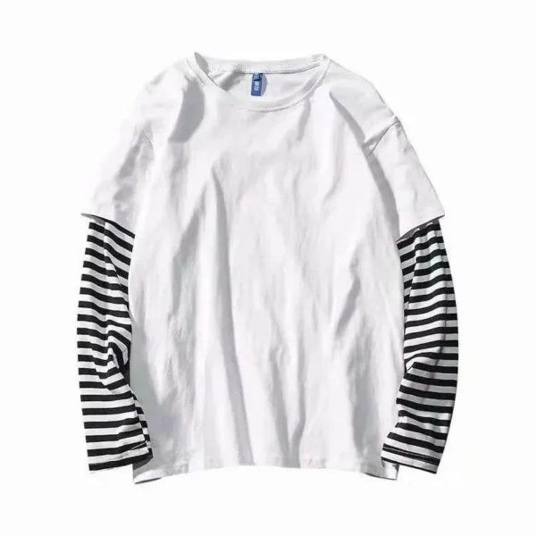 New Harajuku Black White Striped Hip Hop T-shirts Men Women Autumn Cotton Fake Two Piece Long Sleeve Loose Tshirt Female - Image 2