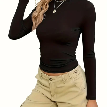 Female commuter casual female simple and fashionable solid color t-shirt with long sleeves