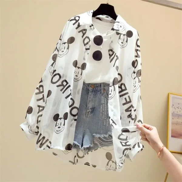 Mickey Mouse Blouse Ladies Long Sleeve Women Shirt Beach Shirts Kawaii Cartoon Summer Disney Clothes Cover-Up Top Casual - Image 3