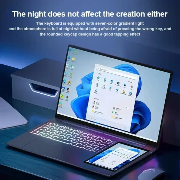CRELANDER 15.6"+7" Dual Screen Laptop Intel Alder Lake N100 16GB DDR4 RGB Backlit Keyboard Computer Notebook Laptops Touchscreen - Image 6