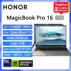 HONOR Laptop MagicBook Pro 16 2025 16" Inch 3.1K 165Hz Intel Ultra 5 9 Arc RTX5070 GPU 32GB 1TB Notebook Ultrabook Game Computer