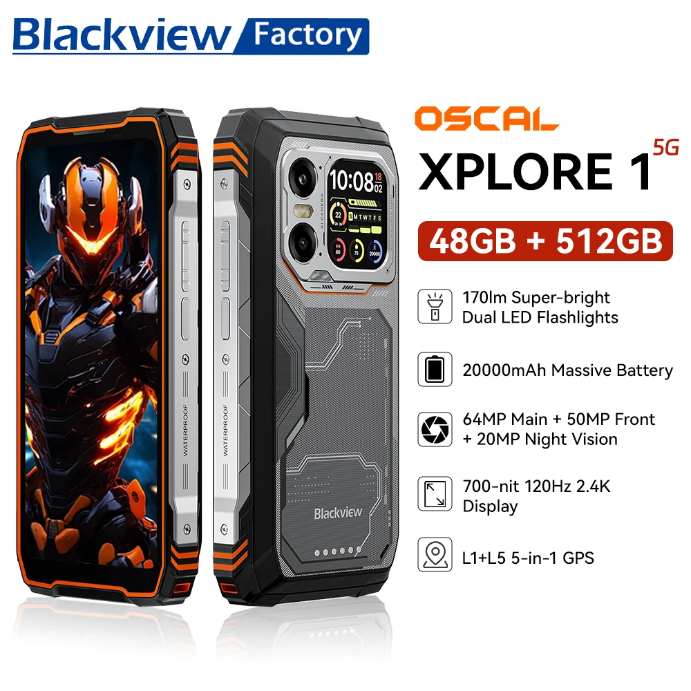 Blackview XPLORE 1 Rugged Phone 6.78'' 2.4K Display Call Phone 6GB+512GB 20000mAh Smartphone Android 15 NFC Telephone Portable