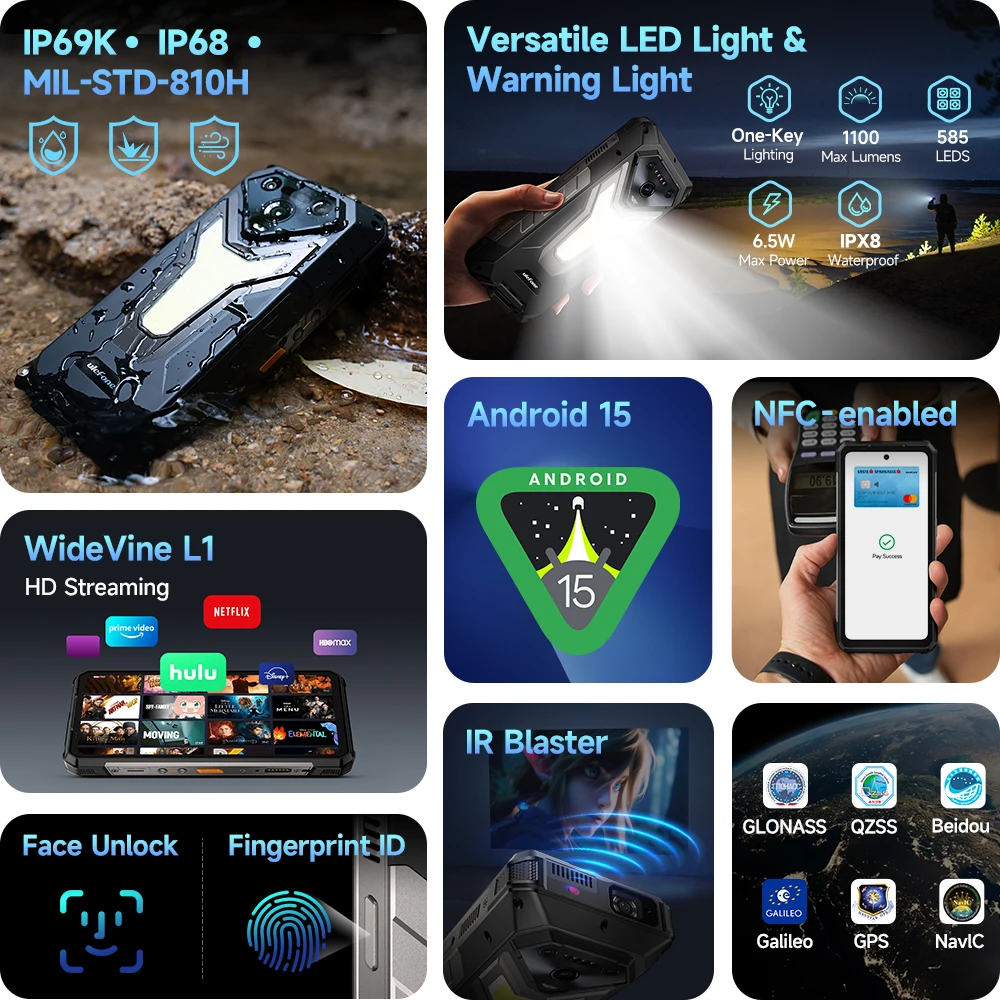 Ulefone Armor 34 Pro 5G AI Rugged Phone 6.95" 25500mAh Up to 32GB+512GB Built-in Projector 120Hz NFC Smartphone - Image 6