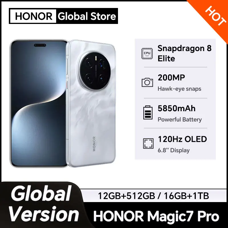 Original HONOR Magic7 Pro Global Version 5G Smartphone Snapdragon 8 Elite 6.8'' 120Hz OLED Display 100W SuperCharge 200MP Camera