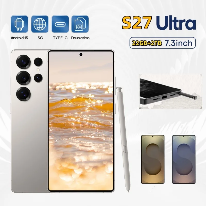 2025 Original phone S27 ultra 7.3 inch HD 4K Android 15 22GB+2TB 8000mAh Battery 4G 5G Dual Sim Card WiFi GPS Google