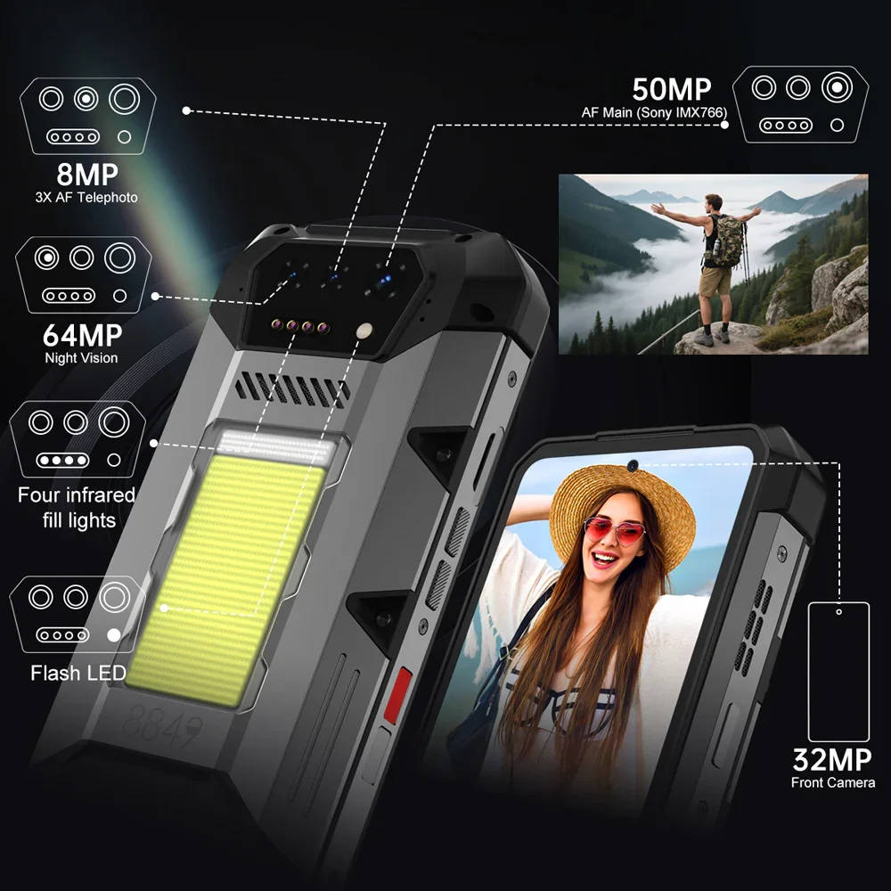 8849 Hike Unihertz Rugged Smartphone 23800mAh 24GB+512GB Expandable 2TB 1200Lumen Flashlight Android14 Two Speakers 6.79'' 120Hz - Image 5