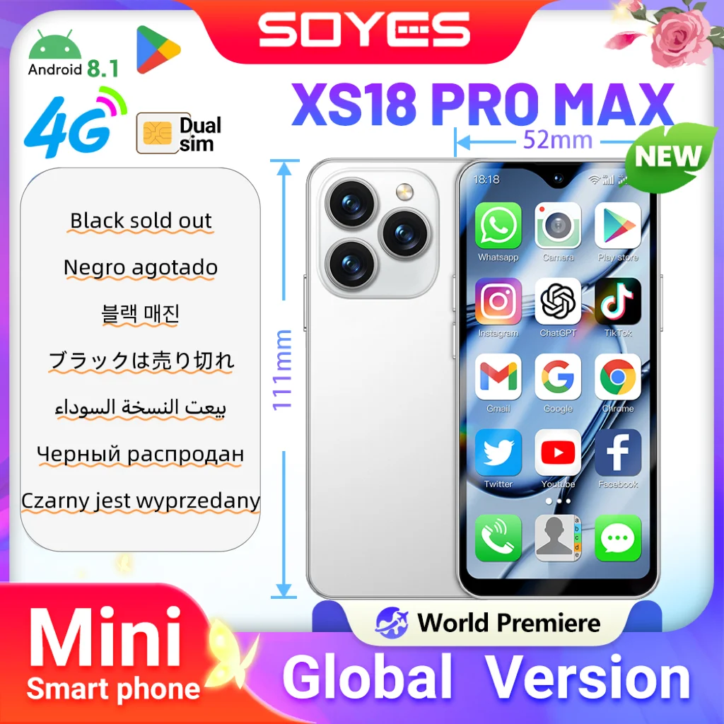 World Premiere SOYES XS18 Pro Max Mini Smartphone 4.3" Global 4G Android8.1 With 2750mAh Battery Facial Recognition GPS Small