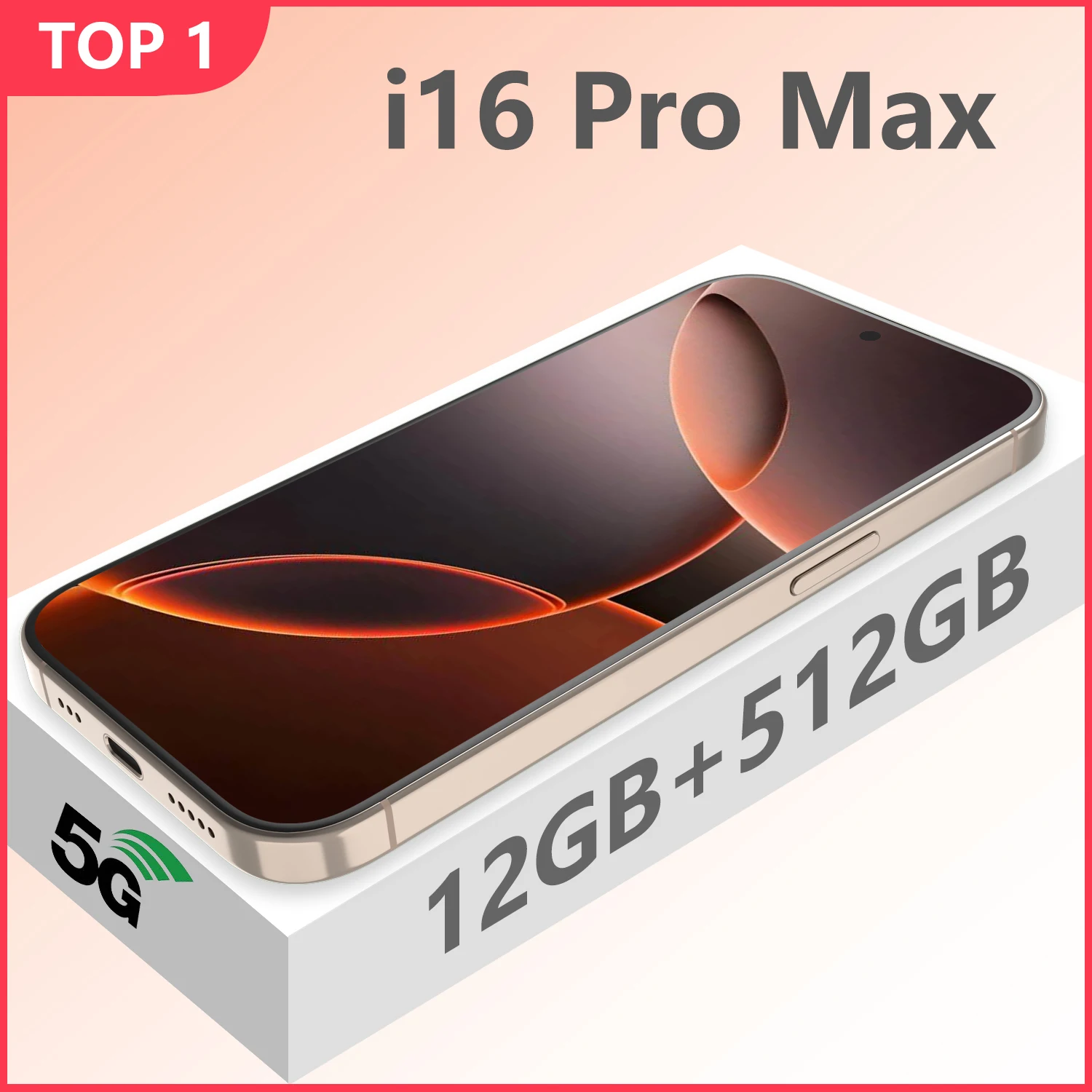 Global Version I16 Pro Max Smartphone Android,6.8'',12GB RAM 512GB ROM,Dual SIM,Mobile phones,Google Play Store,24+48MP,6800mAh