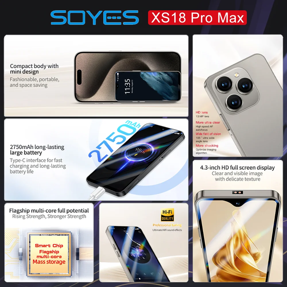 World Premiere SOYES XS18 Pro Max Mini Smartphone 4.3" Global 4G Android8.1 With 2750mAh Battery Facial Recognition GPS Small - Image 3