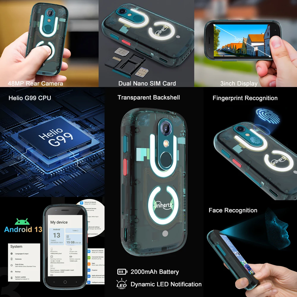 Unihertz Jelly Star Mini Smartphone Android 13 8GB RAM 256GB ROM 2000 mAh battery G99 Octa 48MP 3 inch Led Light Unlocked Phone - Image 2