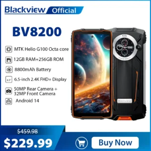 Blackview BV8200 Rugged Phone 6.5" 2.4K 120Hz Display, MTK Helio G100 Smartphone Android 14,12GB 256GB 8800Ah NFC CellPhone 50MP