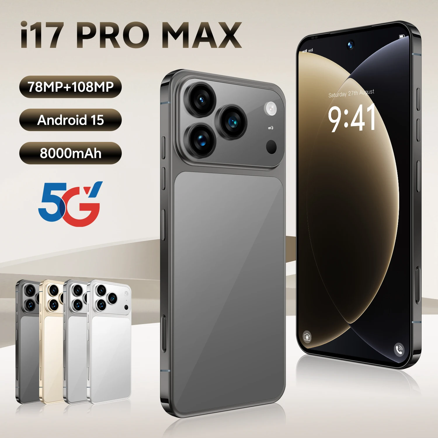 Global Version 17Pro Max Smartphone Android 12 6.56 inch Screen,16GB+1TB 8+16MP Mobile Phone 5000mAh For Google Play Store Phone - Image 3