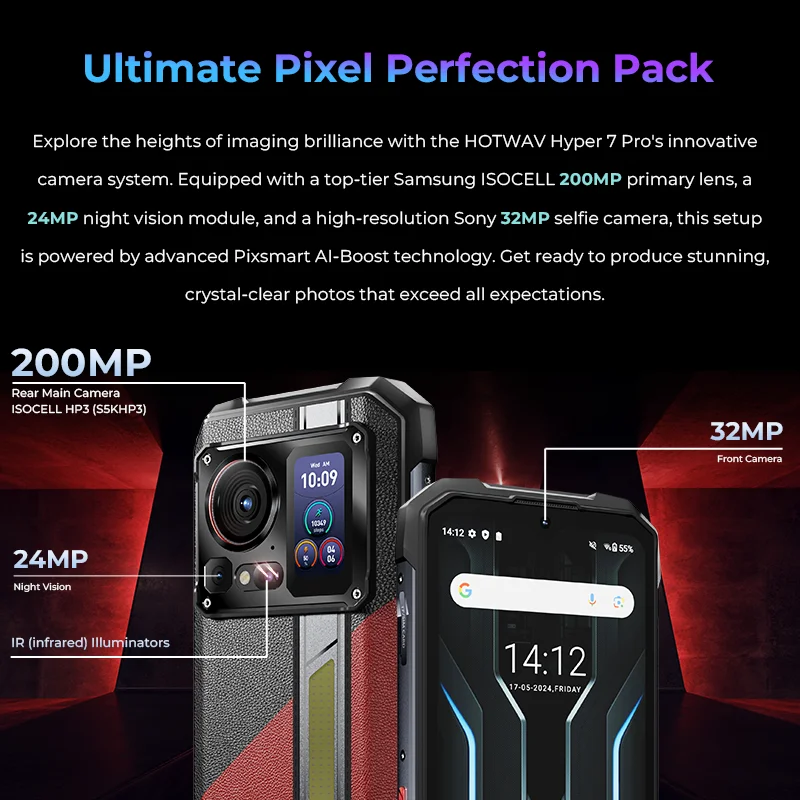 HOTWAV Hyper 7 Pro 5G Rugged Phone 200MP Android 14 6.6'' FHD+ 120Hz Smartphone 36(16+20)GB 256GB 10800mAh 33W Mobile Phone - Image 4