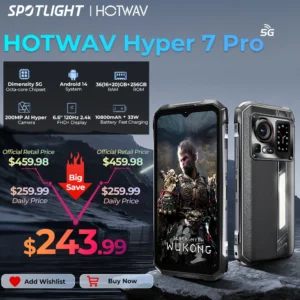 kf-Sca1bf56e44d84c998f2f93487b53e7814 HOTWAV Hyper 7 Pro 5G Rugged Phone 200MP Android 14 6.6'' FHD+ 120Hz Smartphone 36(16+20)GB 256GB 10800mAh 33W Mobile Phone