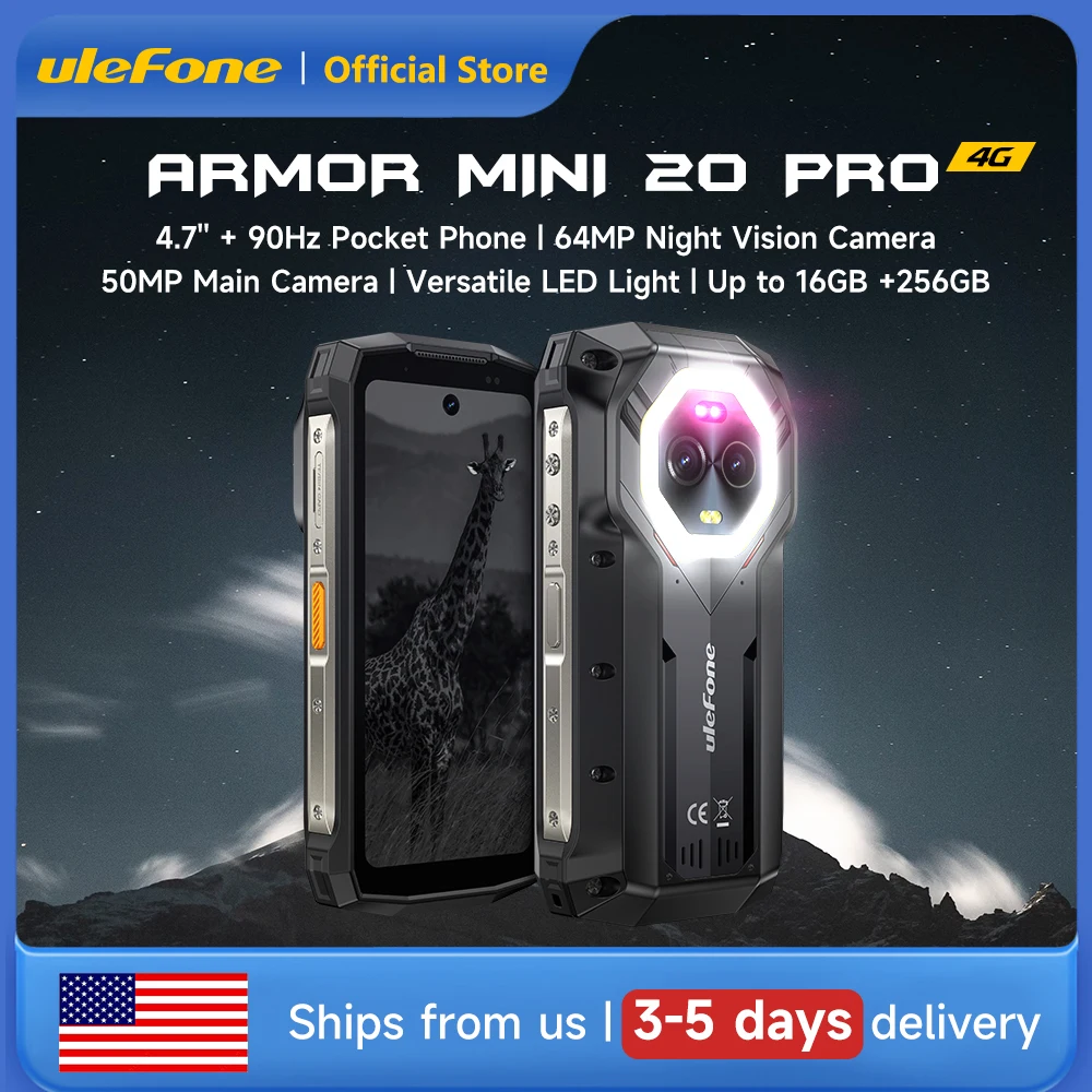 Ulefone Armor Mini 20 Pro 5G 4.7" Rugged Phone 64MP Night Camera 6200mAh Smartphone LED Light 16+256GB Android 14 Mobile phone