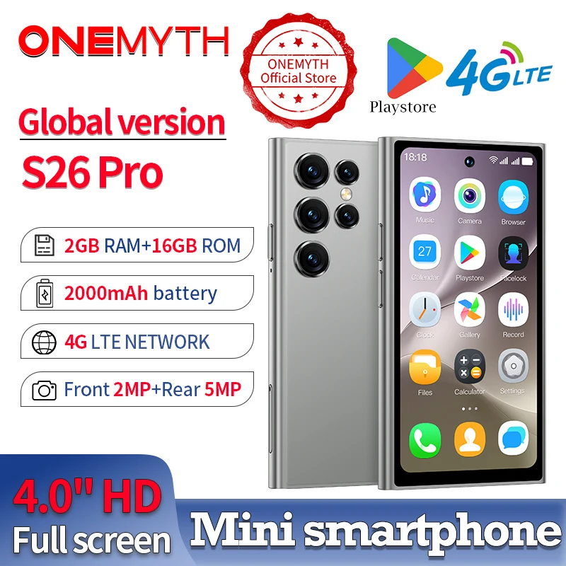 【World Premiere】ONEMYTH S26 Pro Mini Smartphone 4G Network Dual SIM Play Store 4.0 Inch HD Display 2000mAh 2GB+16GB Android 12.0